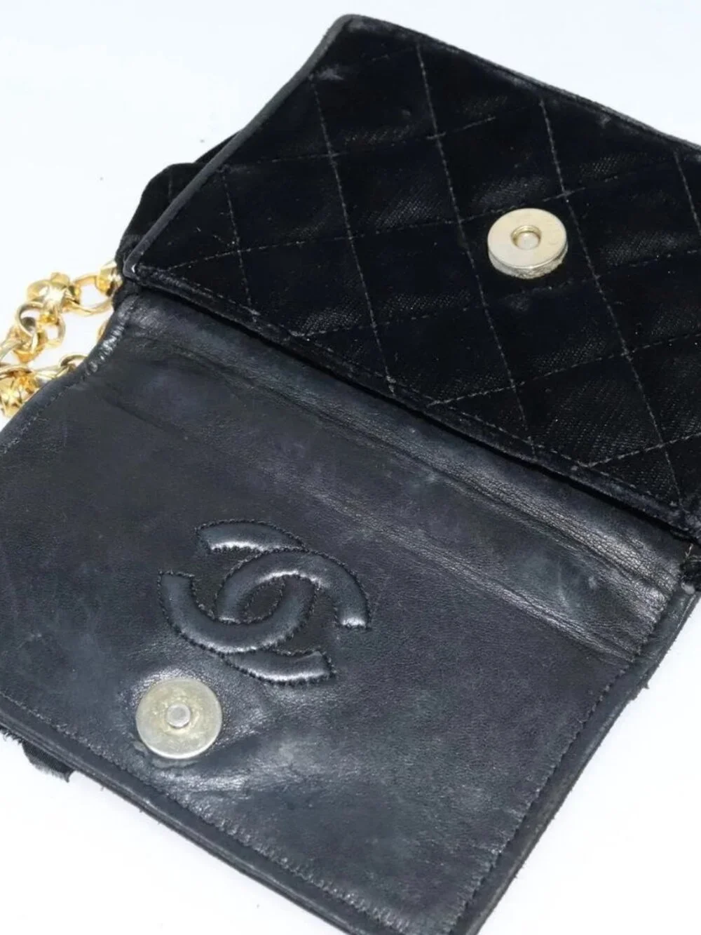 CHANEL Matelasse Camellia Chain Shoulder Bag Velor Black Gold CC Auth bs26015